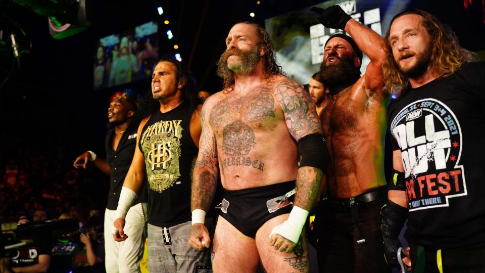 The Hardy Family Office Matt Hardy Jack Evans The Butcher The Blade Marq Quen at AEW All Out 2021