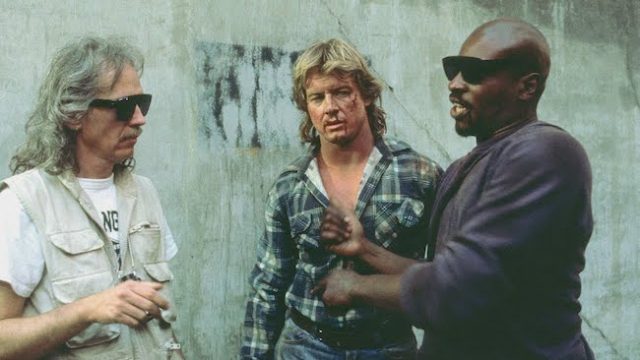John Carpenter, Keith David and Roddy Piper on the set of They Live