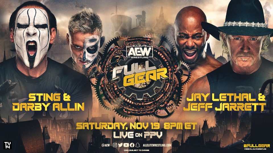 Poster for Jeff Jarrett and Jay Lethal vs. Sting and Darby Allin at AEW Full Gear 2022