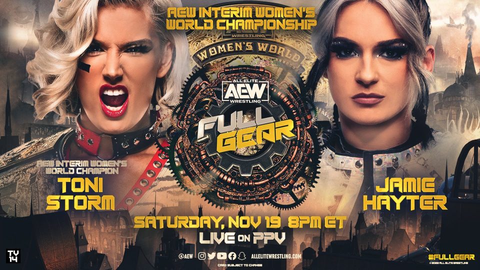Poster for Toni Storm vs. Jamie Hayter - Interim Women's World Championship at Full Gear 2022