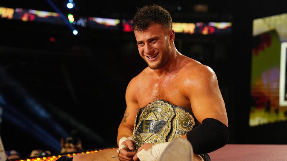 MJF celebrates with AEW World Championship at AEW Full Gear.