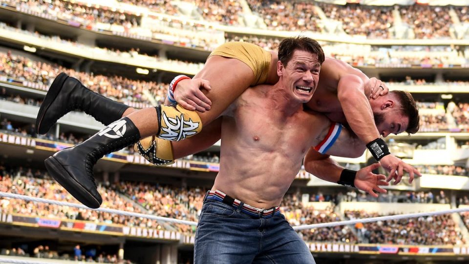 John Cena & Austin Theory at WrestleMania 39.