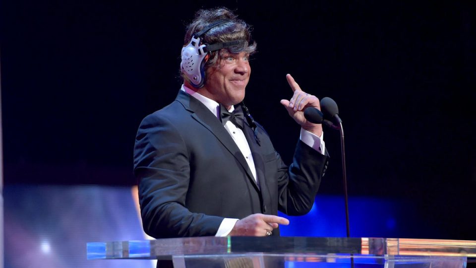 Kurt Angle wearing a wig at WWE Hall of Fame induction