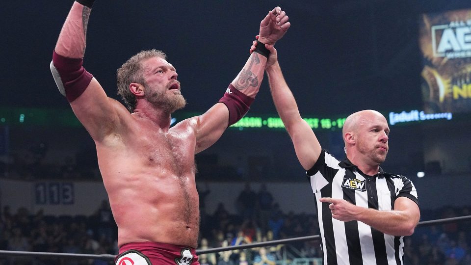 Adam Copeland celebrating his first win in AEW