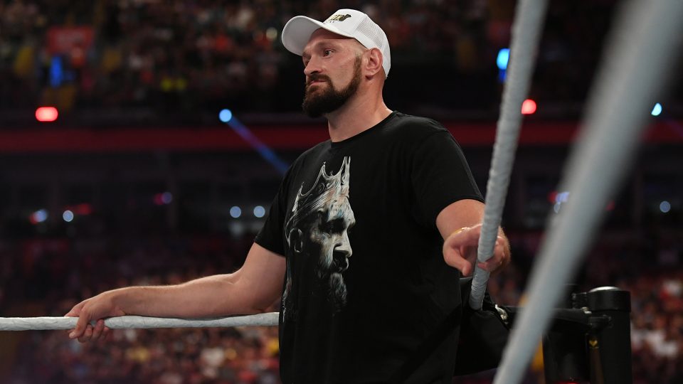 Tyson Fury in the ring at WWE Clash At The Castle