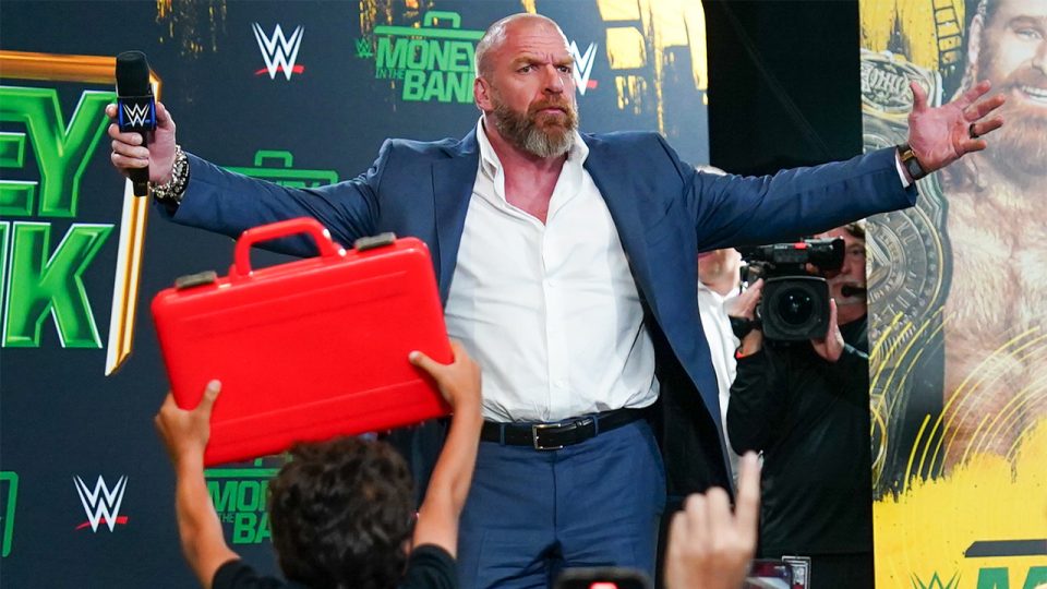 Paul 'Triple H' Levesque posing during the WWE Money In The Bank 2024 Kickoff