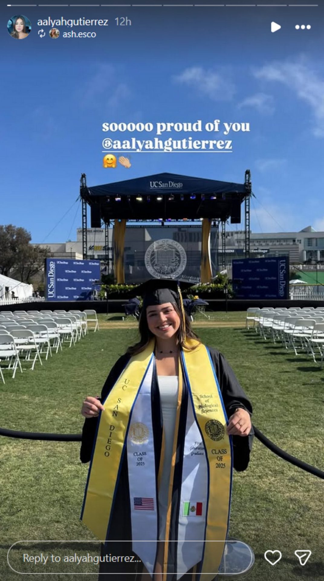 Screenshot of Aalyah Mysterio's graduation post on Instagram Stories