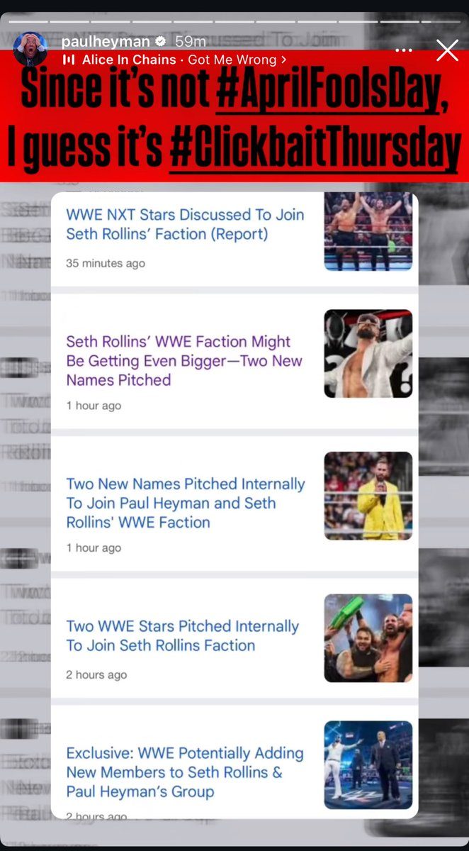Screenshot of Paul Heyman's post to Instagram Stories