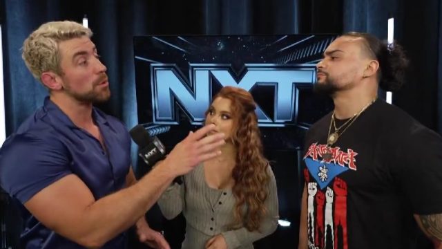 Joe Hendry and Mike Santana backstage on WWE NXT