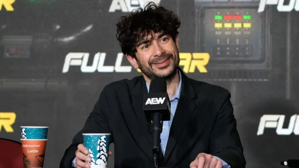 AEW President Tony Khan speaks to media at the Full Gear 2024 scrum